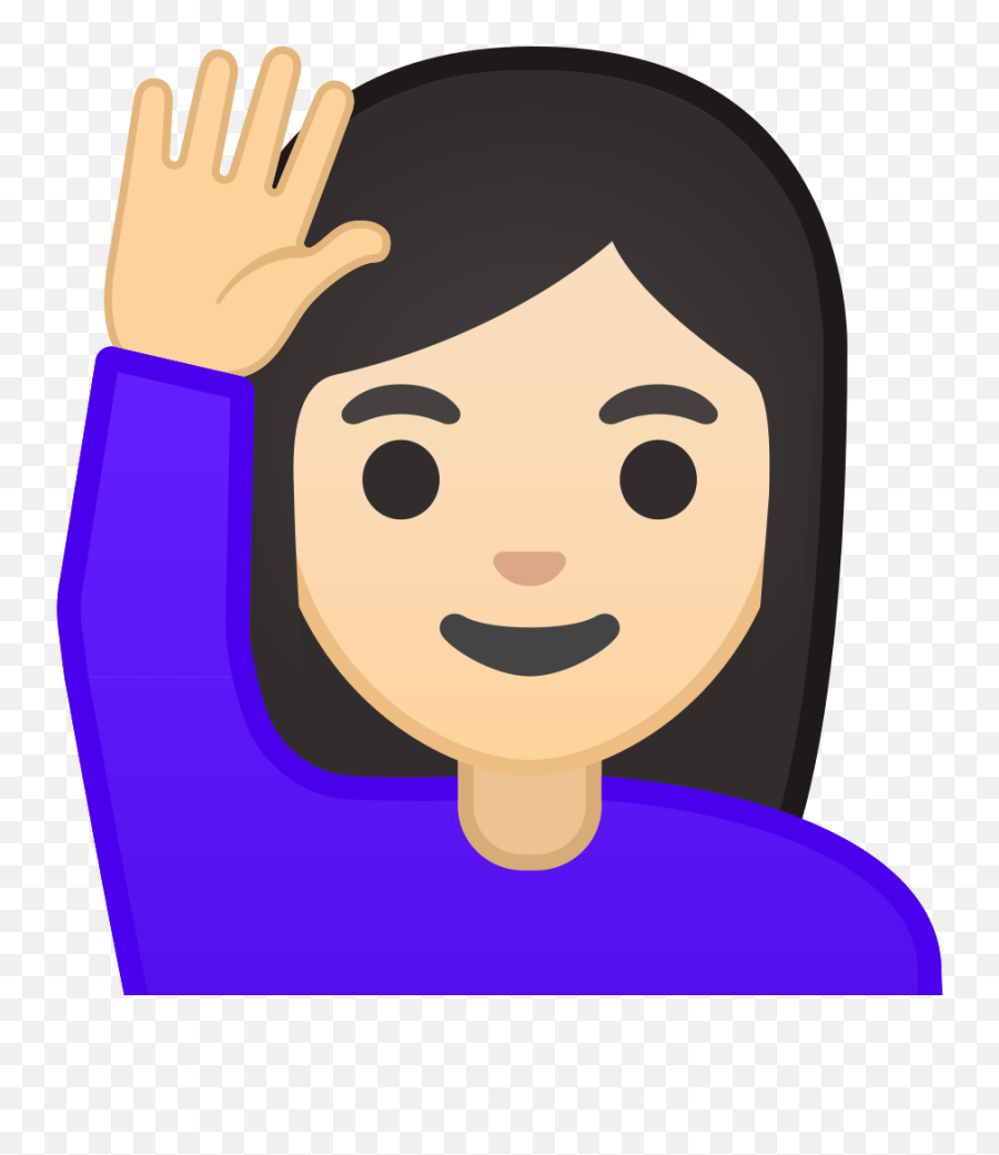 Woman Raising Hand Light Skin Tone Icon - Cartoon A Raised Hand Emoji,Eyebrow Raised Emoji