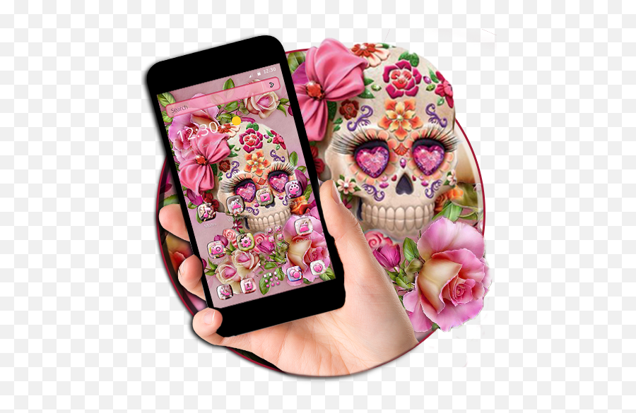 Salmon Floret Skull 2d - Sugar Skull With Flowers And Bow Emoji,Dead Rose Emoji