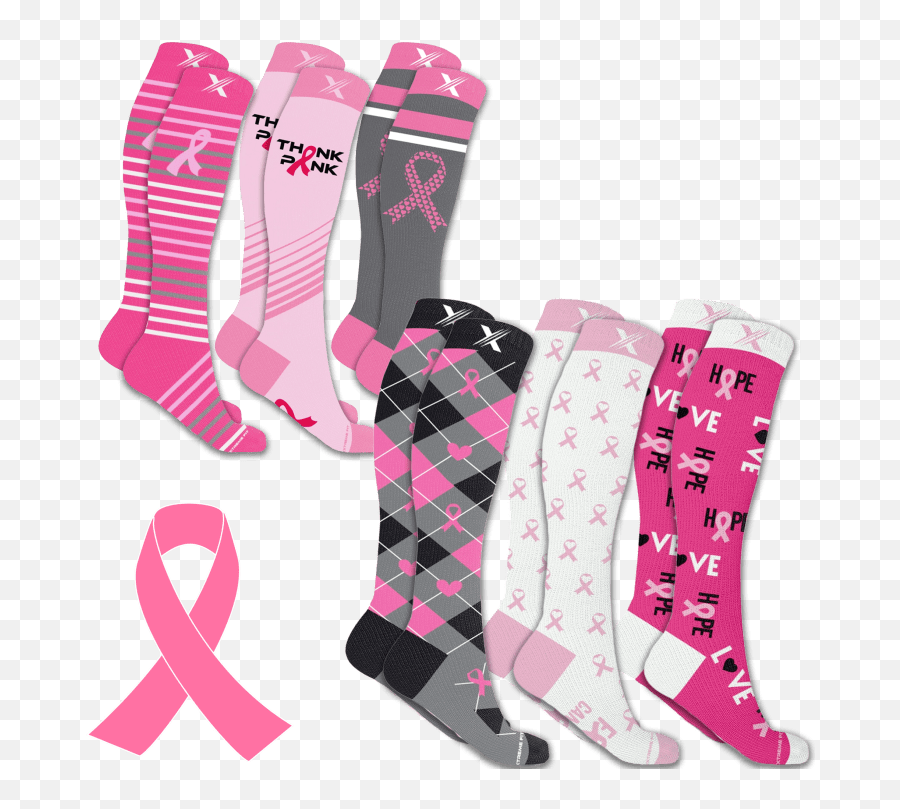 Breast Cancer Awareness Knee High Compression Socks - Sock Emoji,Emoji Socks