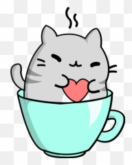 Tea Cat Neko Kitty Chibi Coffee Latte - Kawaii Kitty Cafe Emoji,Coffee Drinking Emoji