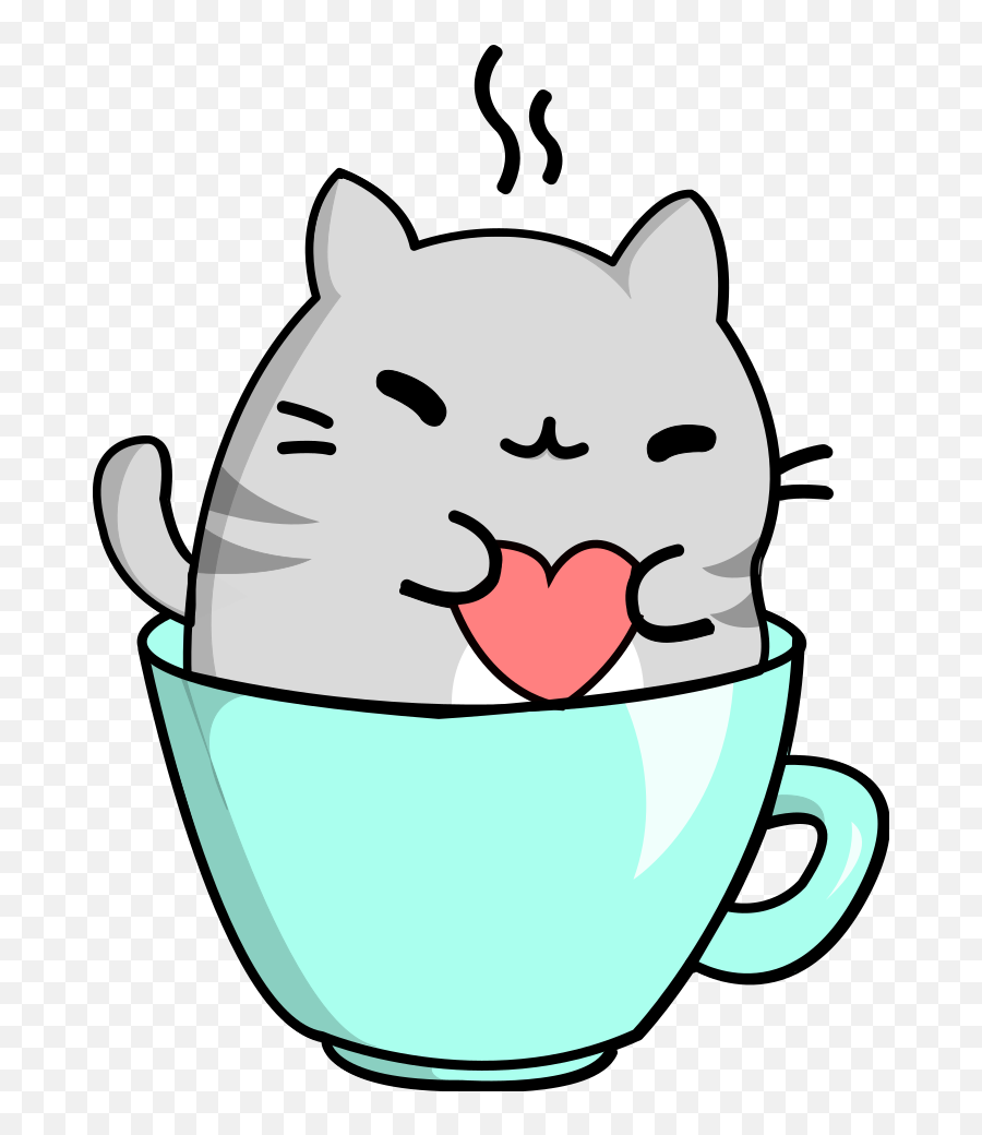 Tea Cat Neko Kitty Chibi Coffee Latte - Kawaii Kitty Cafe Emoji,Coffee Drinking Emoji
