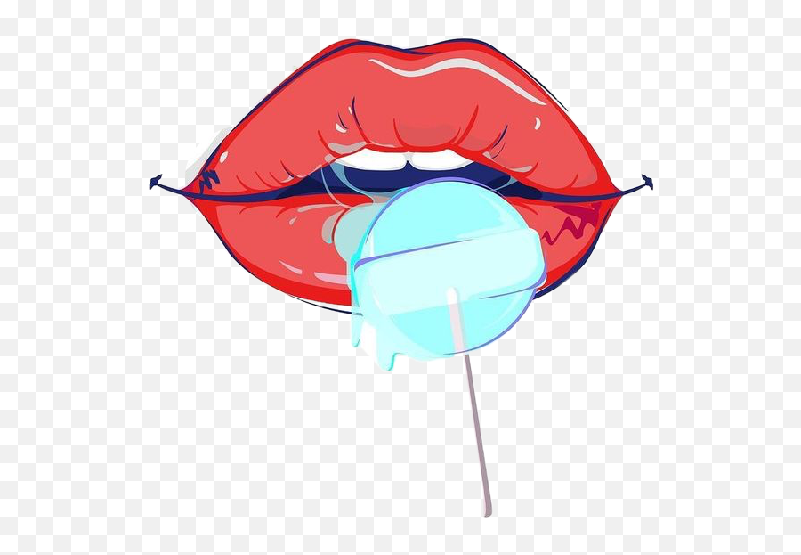 Art Lips Lollipop Sticker - Cartoon Lips With Lollipop Drawing Emoji,Emoji Lollipop Lips