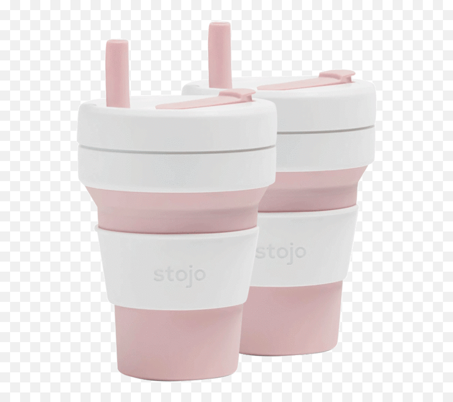 2 - Pack Stojo 16oz Collapsible Travel Cup With Straw Lid Emoji,Straw Emoji