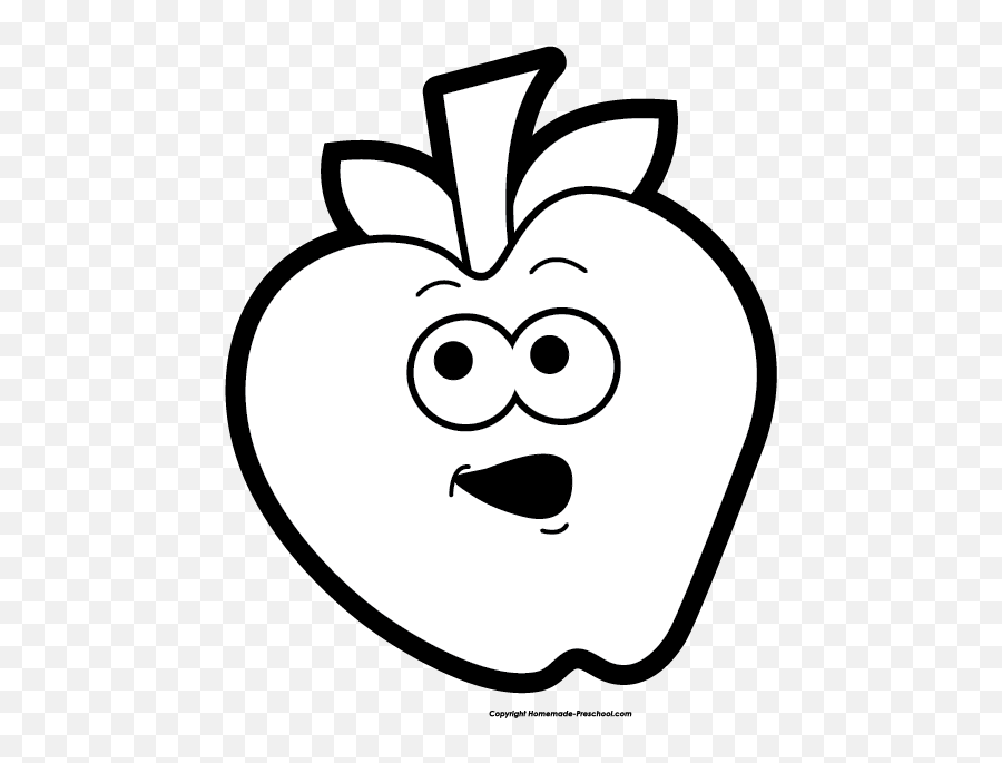 White Free Fruit Clipart - Cute Fruit Clipart Black And White Emoji,Black Apple Emoji