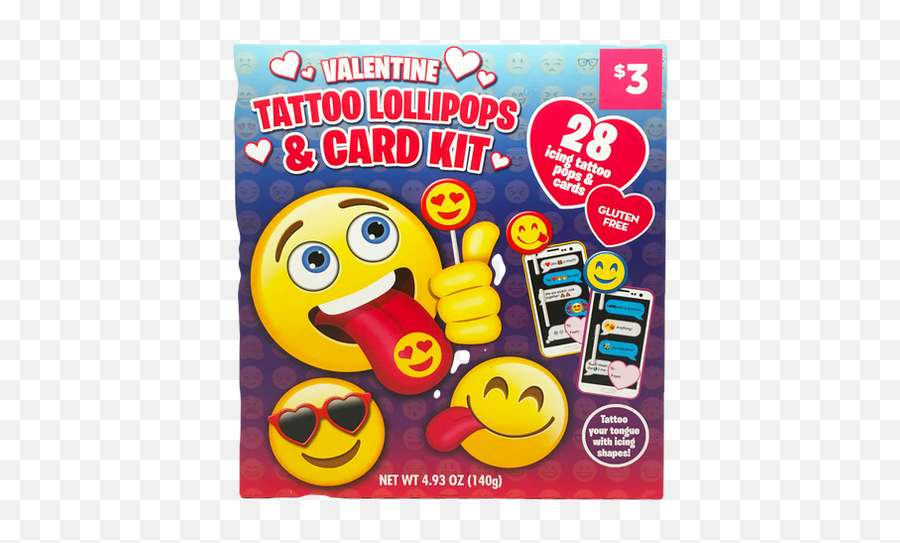 Emoji 28ct Tattoo Pop Card Kit - Emoji Tattoo Lollipops,Emoji Valentine Cards