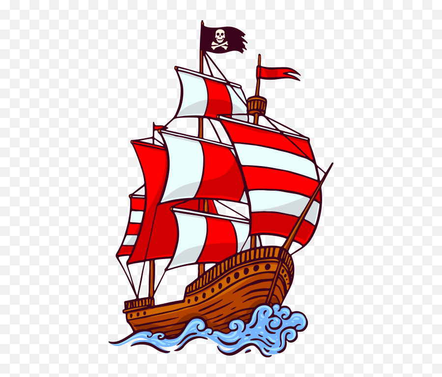 Ship Boat Flag Pirate Pirates Cartoon - Piracy Emoji,Pirate Ship Emoji