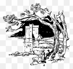 Castle Trees Pond Black And - Swamp Game Emoji