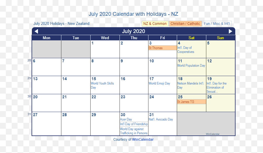 Print Friendly July 2020 New Zealand - Kalenteri Huhtikuu 2020 Emoji,Calendar Emoji