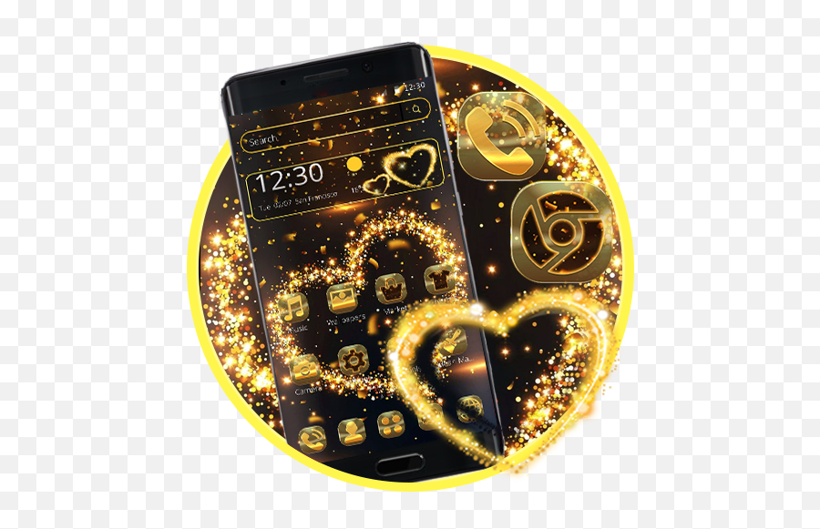 Glitter Golden Heart - Circle Emoji,Golden Heart Emoji