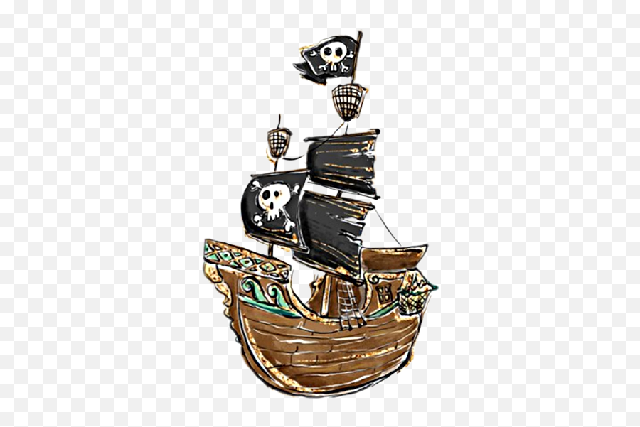 Watercolor Ship Pirateship Pirate Boat Wooden Flag Kara - Pirat Panel Emoji,Pirate Ship Emoji