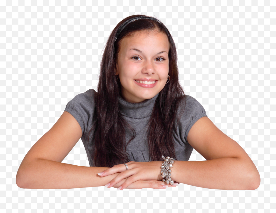 Png Young Attractive Woman Sitting At - Young Girl Thinking Png Emoji,Desk Girl Emoji
