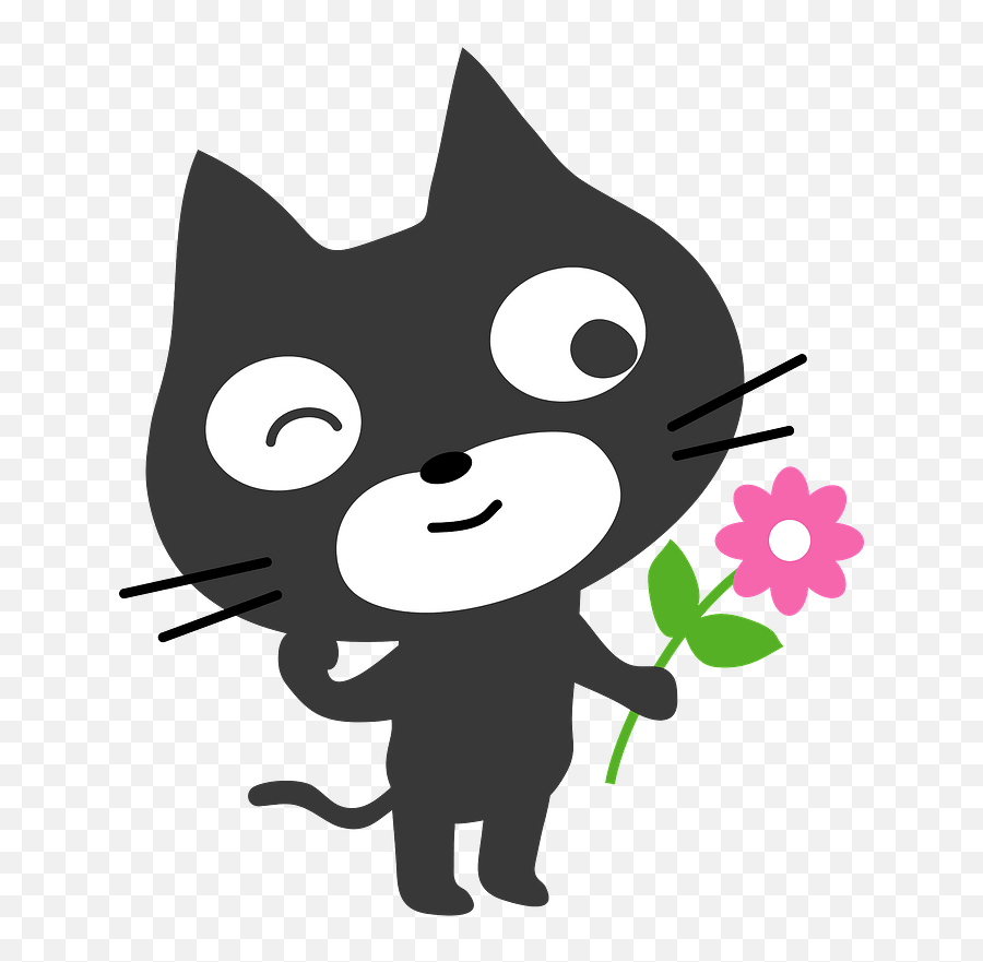 Black Cat With Flower Clipart Free Download Transparent - Black Cat Emoji,Black Cat Emoji