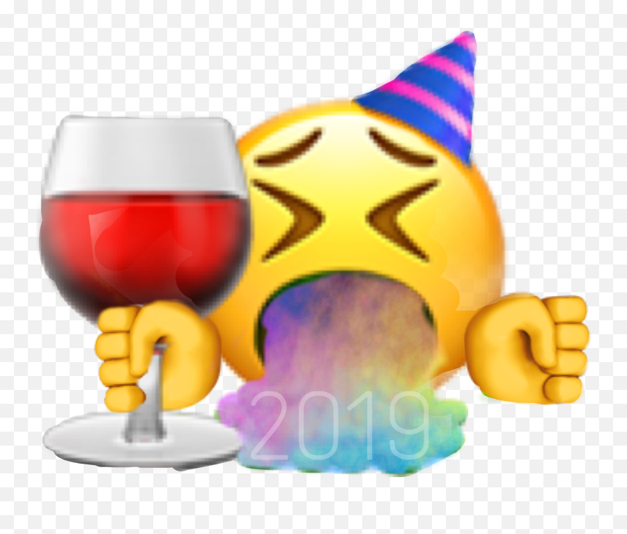 Happy2019 Love Vomit Party Emoji Cheering Drunk Sick - Champagne Stemware,Cheering Emoji