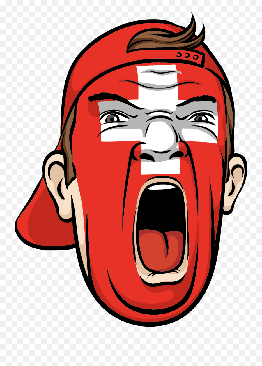 Yelling Swiss Face - Football Fan Face Png Clipart Full Suporter Pop Art Vector Emoji,Yelling Emoji
