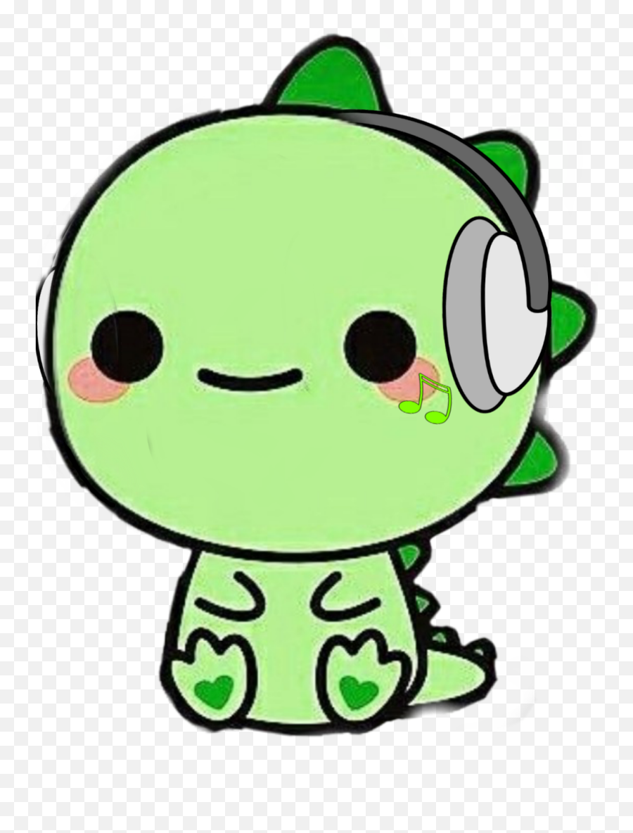 Dinosaur Babydino Headphones Music Emoji Happy - Kawaii Cute Cartoon Dinosaur,Emoji Music