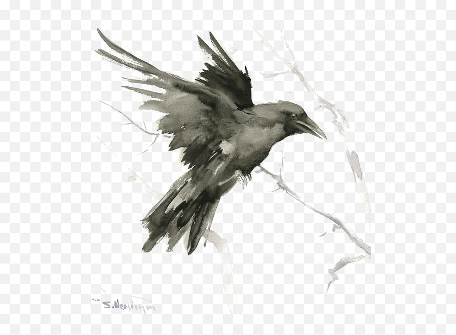 Download Tattoo Art Crow Drawing Common - Flying Raven Emoji,Crow Emoticon