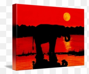 Silhouette Art Canvas Print Painting - Elephant Silhouette African Sunset Emoji,Emoji Canvas Painting