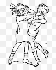 Children Fighting - Black And White Clipart Emoji
