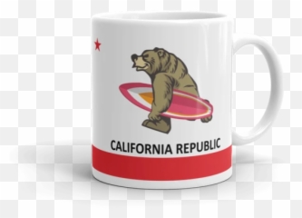 Surfing Bear State Flag Coffee Mug - Coffee Cup Emoji,California State Flag Emoji