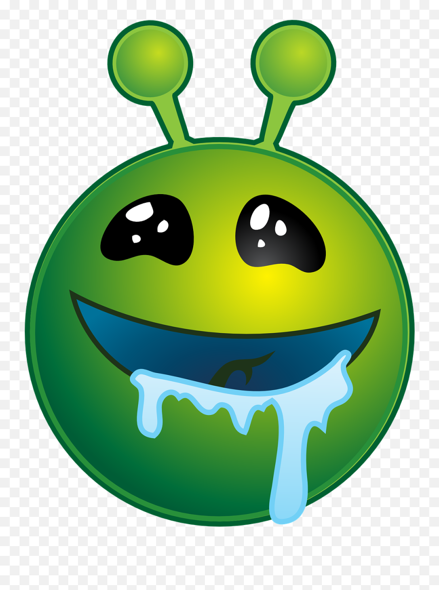 Drooling Alien Green Smiley Face - Alien Smiley Emoji,Excited Emoticon