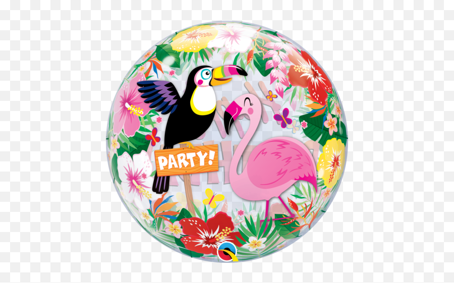 56cm Single Bubble Tropical Birthday - Flamingo Qualatex Bubble Balloon Emoji,Puffin Emoji