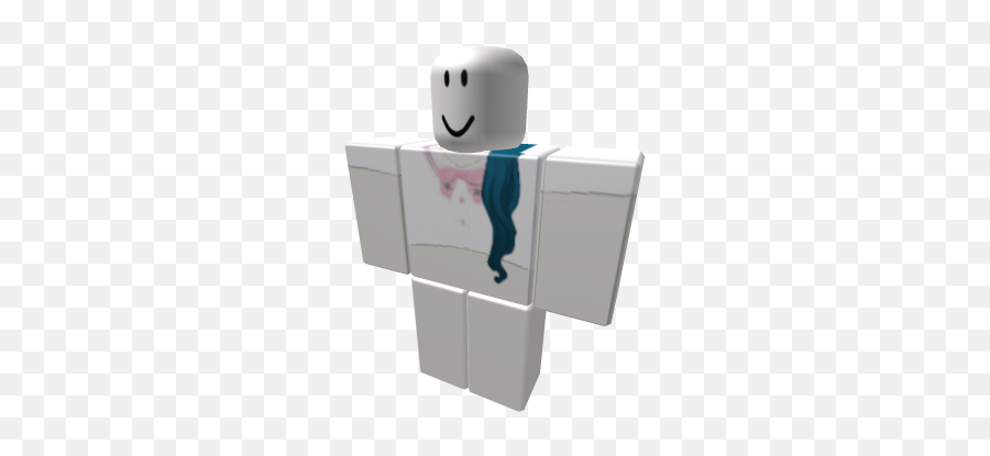 Doll White Shirt With Pink Bow W Blue Hair - Roblox Roblox Shirt Template Aesthetic Emoji,Pink Bow Emoji