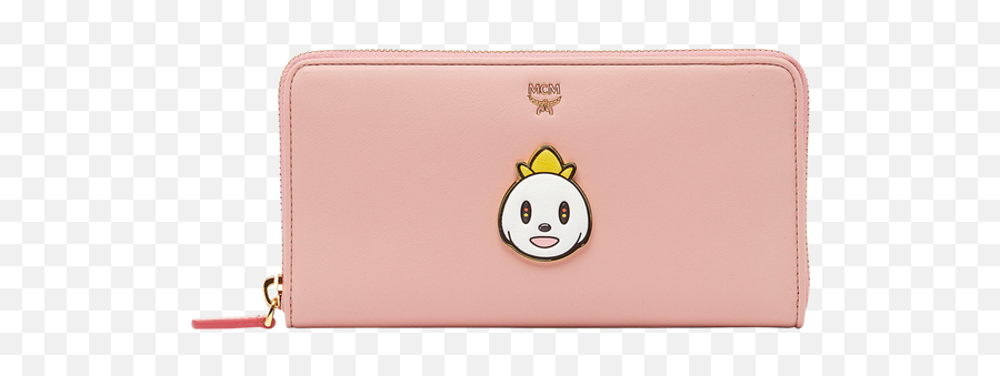Large Mcm X Eddie Kang Zip Around Wallet In Leather Pink - Girly Emoji,Zip It Emoticon