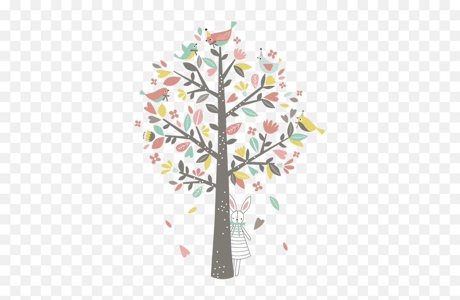 Pastel Autumn Tree Illustration Wall Art - Arbol Con Pajaritos Para Decorar Emoji,Autumn Leaf Emoji