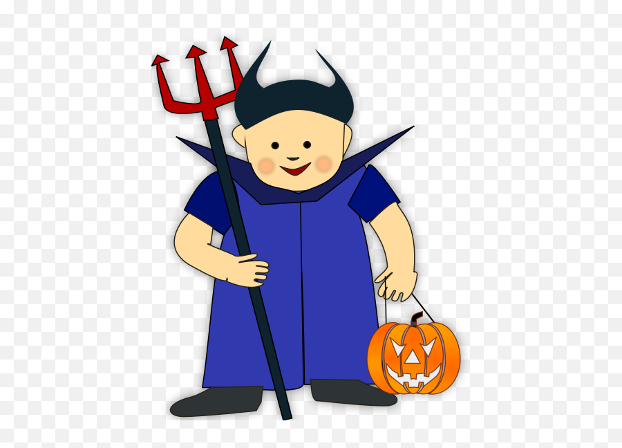 Vector Image Of Boy With Pitchfork And Pumpkin - Halloween Vocabulary Emoji,Grim Reaper Emoji