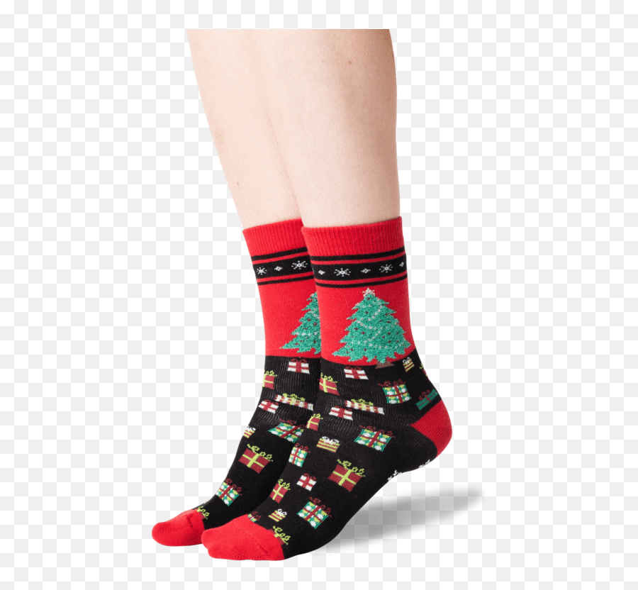 Christmas Tree Crew Socks In Red Front - Sock Emoji,Emoji Stocking