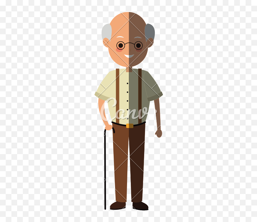 Old Man Holding A Cane - Girl And Grand Parents Cartoon Emoji,Old Man With Cane Emoji
