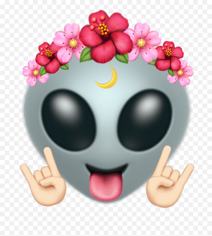 Emojis Alien Extraterrestrial Grunge - Flower Crown Alien Emoji,Trippy Emojis
