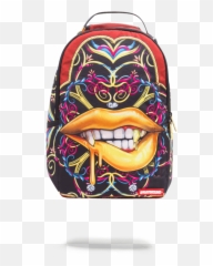 Boujee Grillz Sprayground Backpack - Gold Lips Sprayground Backpack Emoji,Emoji Bookbags