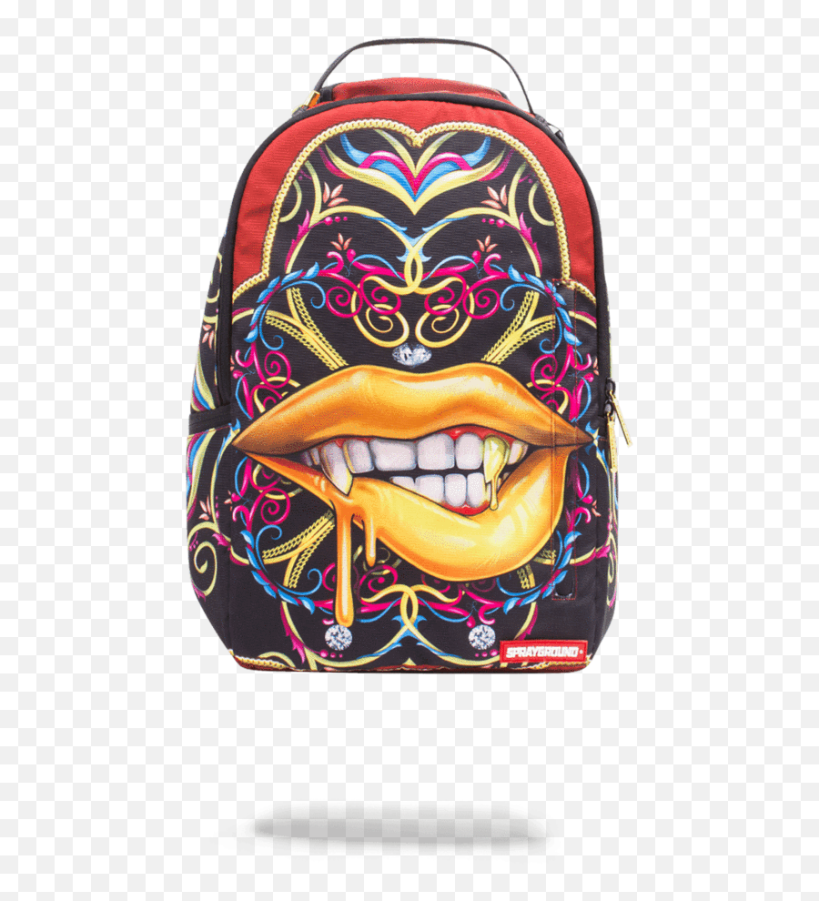 Boujee Grillz Sprayground Backpack - Gold Lips Sprayground Backpack Emoji,Emoji Bookbags
