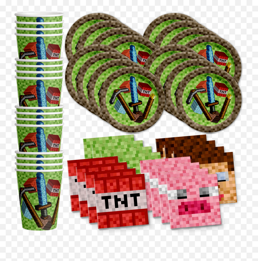 Pixel Mining Birthday Party Tableware Kit For 16 Guests Pixel Mining Birthday Party Tableware Kit For 16 Guests - Birthday Emoji,Unicycle Emoji