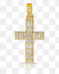 10k Yellow Gold Baguette Cross Pendant - White Necklace Emoji