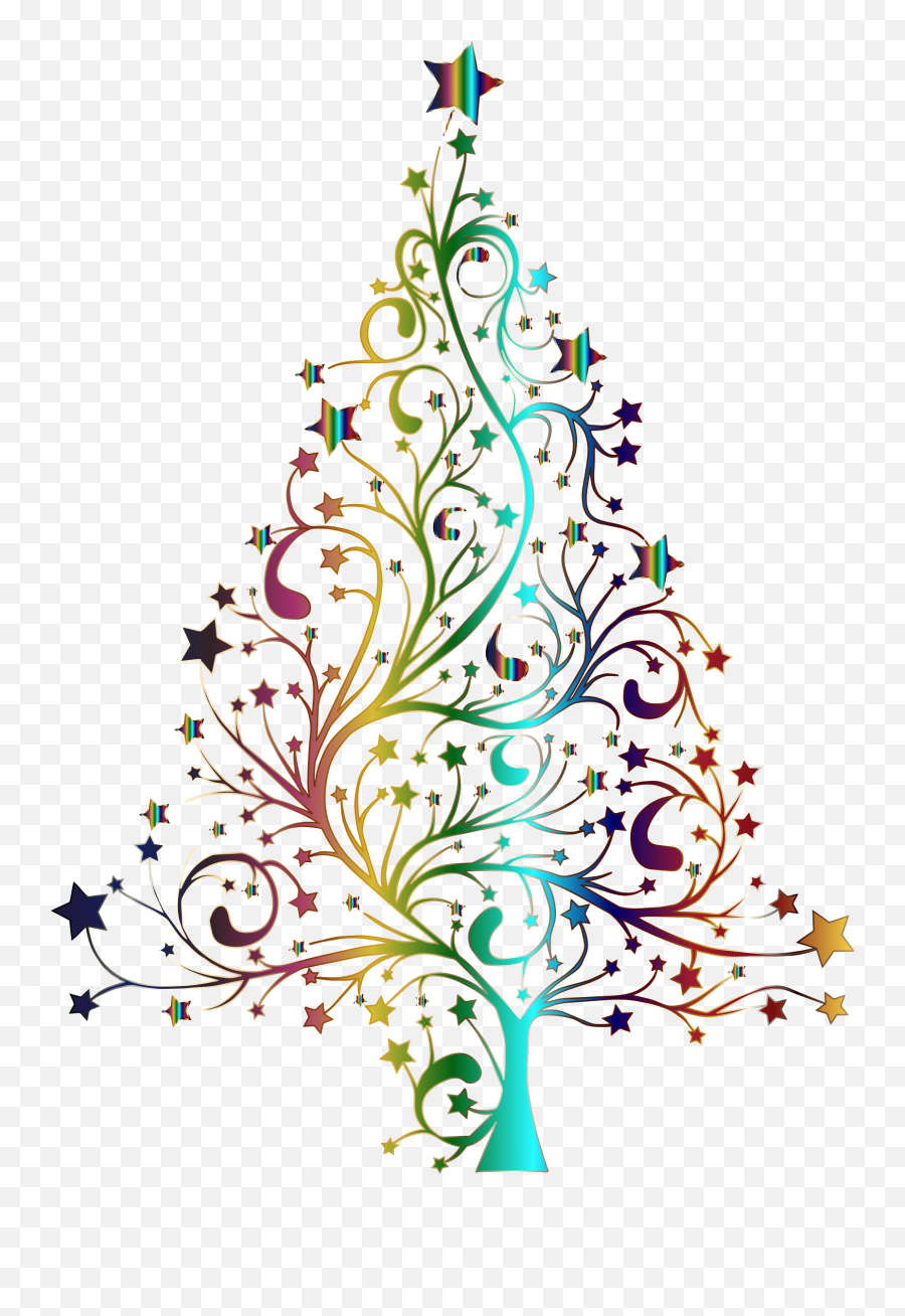 Starry Christmas Tree Prismatic No Background - Transparent Black And White Christmas Tree Emoji,Christmas Tree Emoji Png