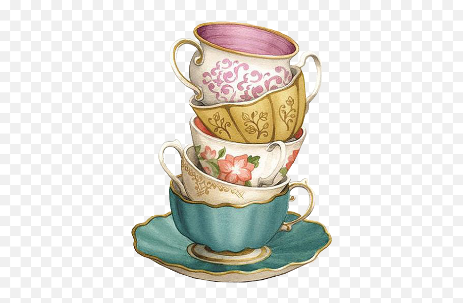 Teacup Coffee Saucer - Stacked Cups Png Download 564705 Illustration Vintage Teacups Emoji,Teacup Emoji