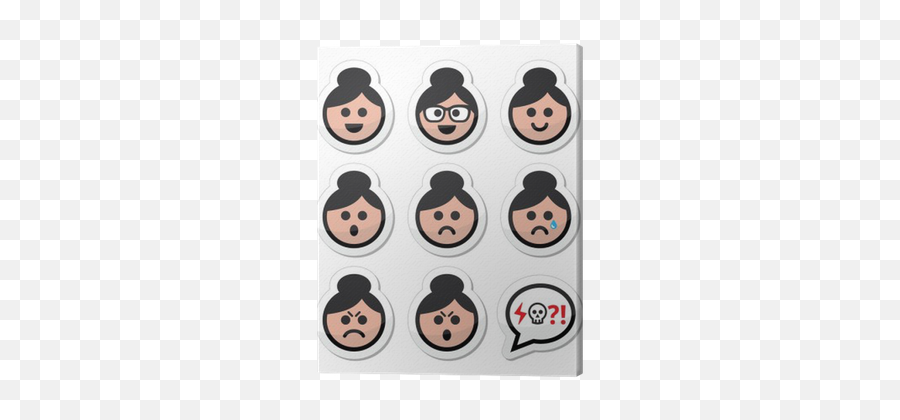 Bun Hair Vector Icons Set Canvas Print - Grandma Sad Happy Emoji,Grandma Emoticon