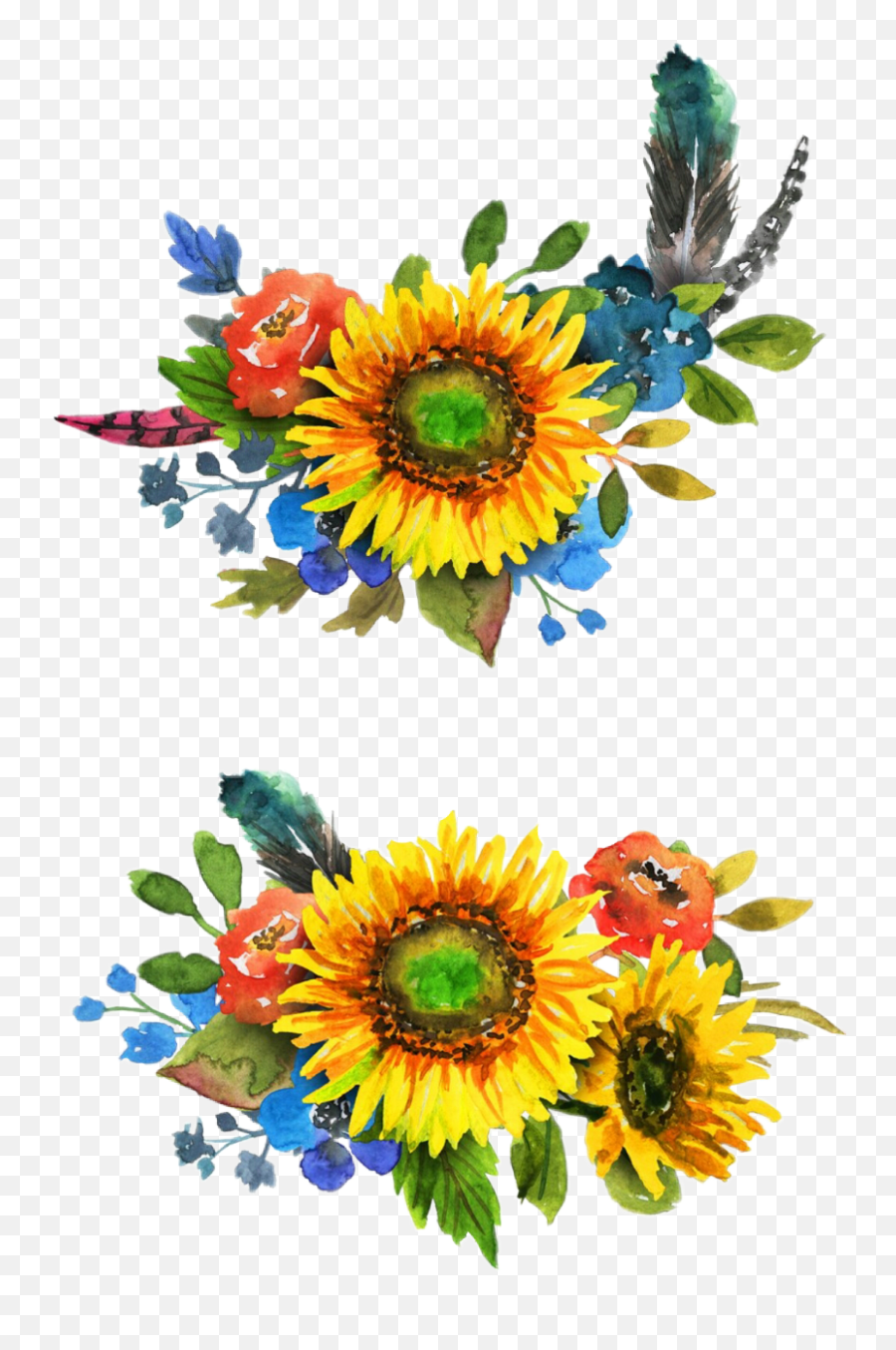 Watercolor Sunflower Sunflowers Flowers Floral Bouquet - Bouquet Sunflower Watercolor Png Emoji,Bouquet Emoji