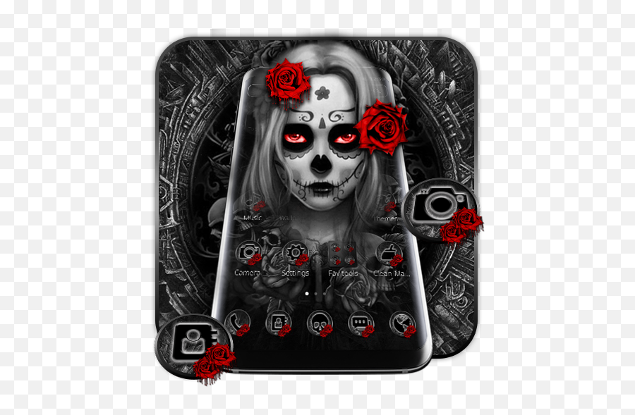 Black Red Rose Lady Skull Theme For Android - Download Cafe Bazaar Creepy Emoji,Dead Rose Emoji