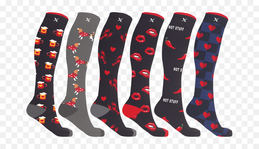 6 - Pack Extreme Fit Fun And Love Kneehigh Compression Socks Dot Emoji,Vase Bomb Emoji