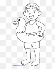 Kid Going Swimming Line Art - Black And White Png Emoji