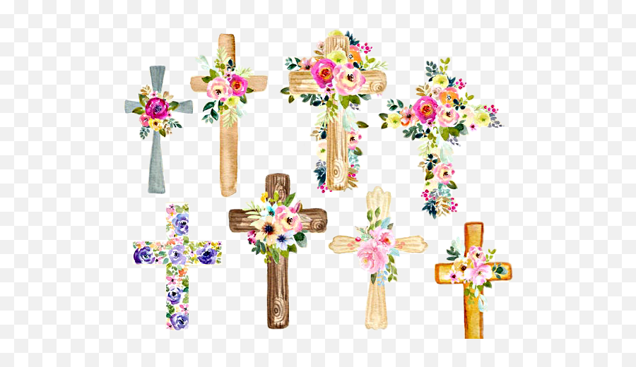 Cross Crosses Flowers Floral Decorative - Clip Art Watercolor Wooden Cross Emoji,Crucifix Emoji