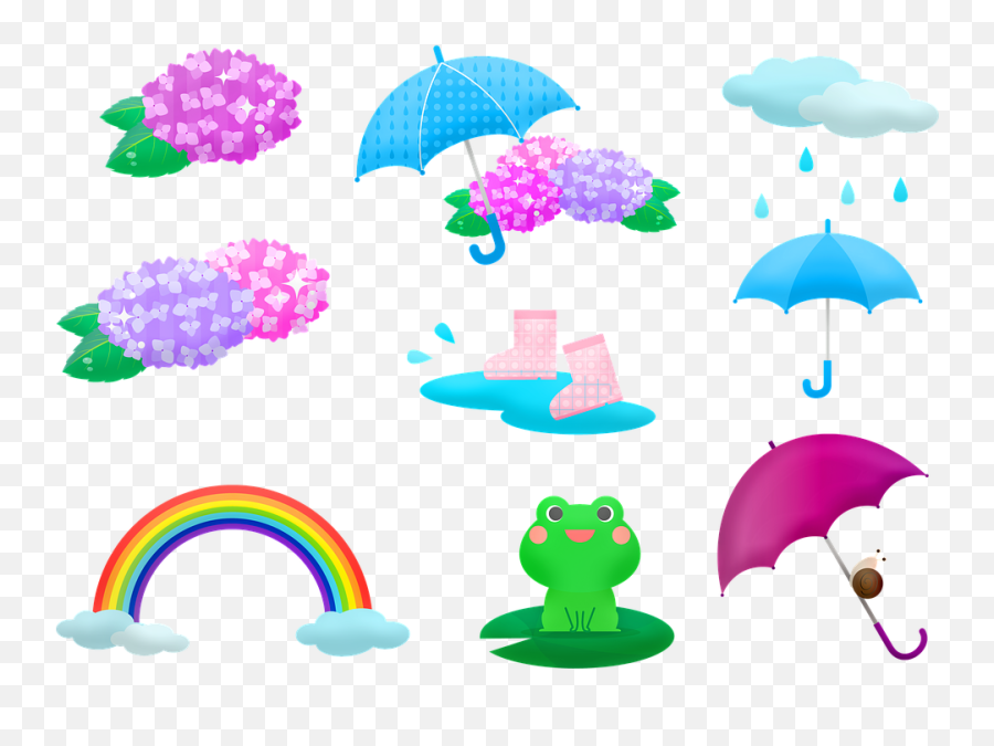 Kawaii Frog Rainy Season Japanese - Hydrangea Kawaii Emoji,Kawaii Emoticon