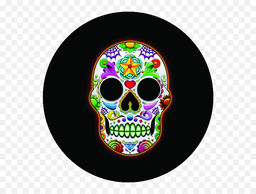 Sugar Skull Tire Cover In Neon - Sugar Skulls Images With Black Background Emoji,Sugar Skull Emoji