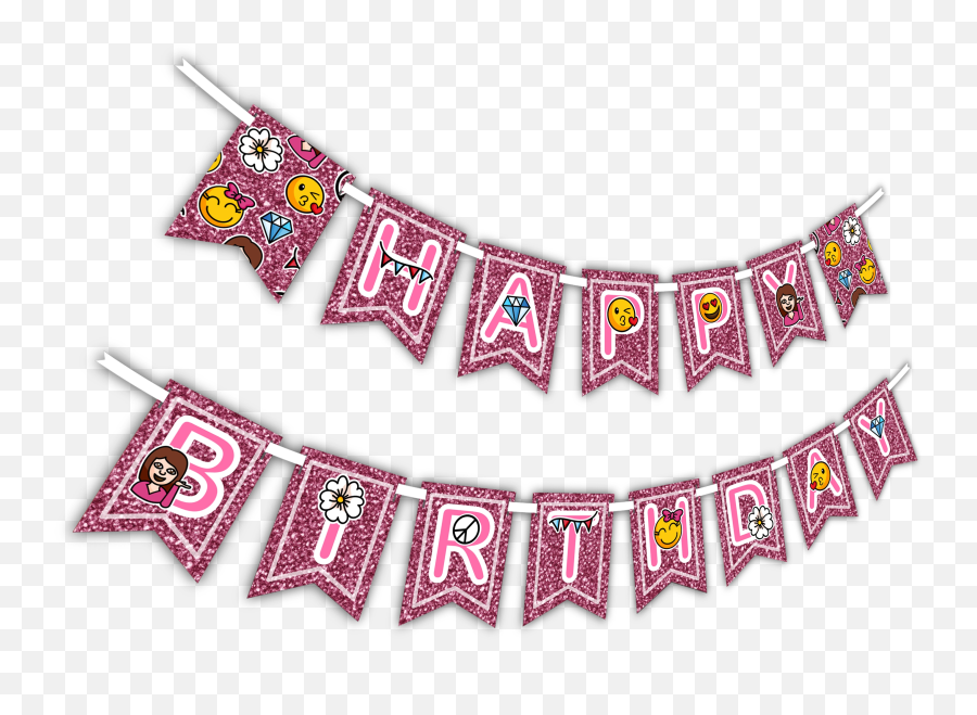 Girl Pink Glitter Emoji Birthday - Happy Birthday Solar Banner,Girl Emoji Party