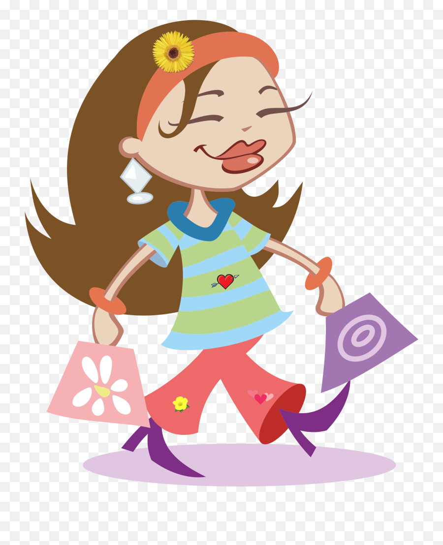 Transparent Woman Shopping Clipart - Cartoon Girl Shopping Png Emoji,Female Shrug Emoji