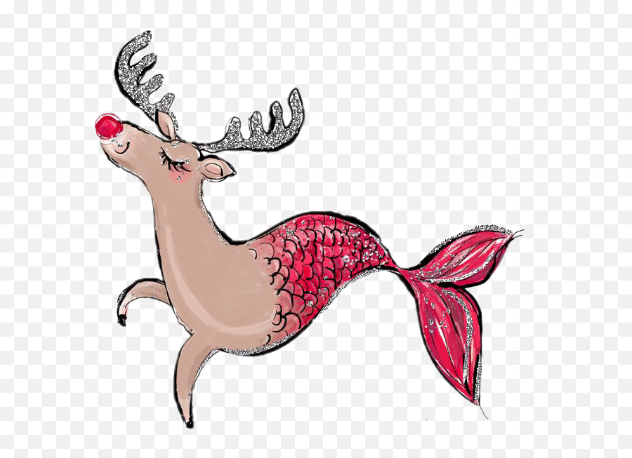 Watercolor Reindeer Rudolph Mermaid - Cartoon Emoji,Rudolph Emoji