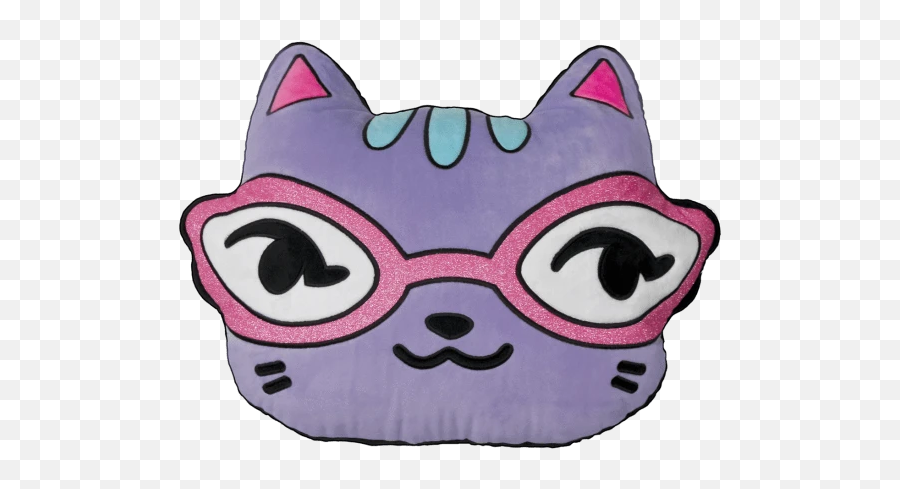 Iscream Emoji Cat With Glitter Glasses Scented Embroidered Pillow - Cartoon,Emoji With Glasses